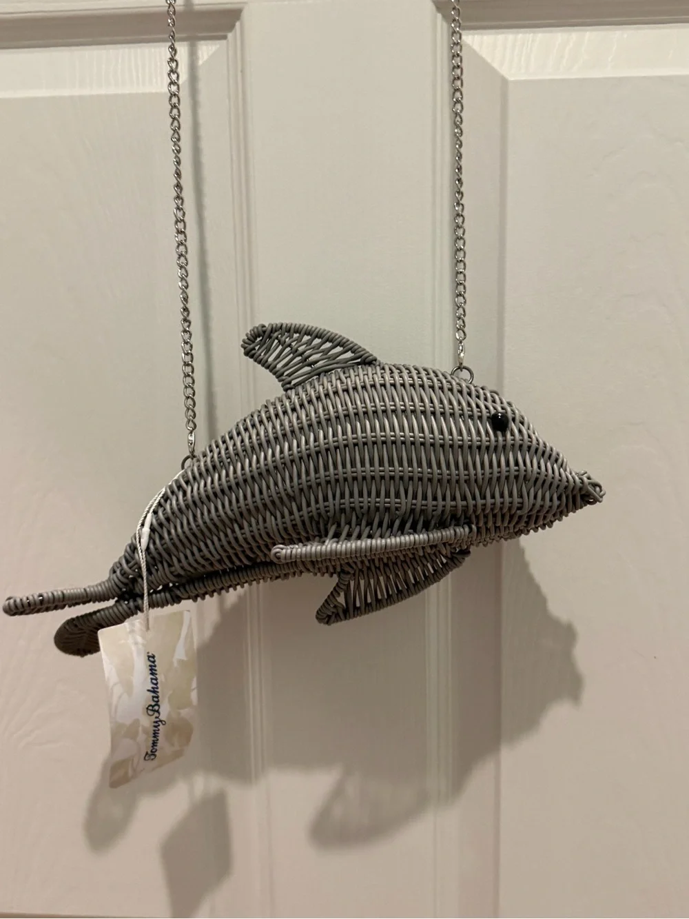 NEW Tommy Bahama dolphin-shaped wicker crossbody bag
